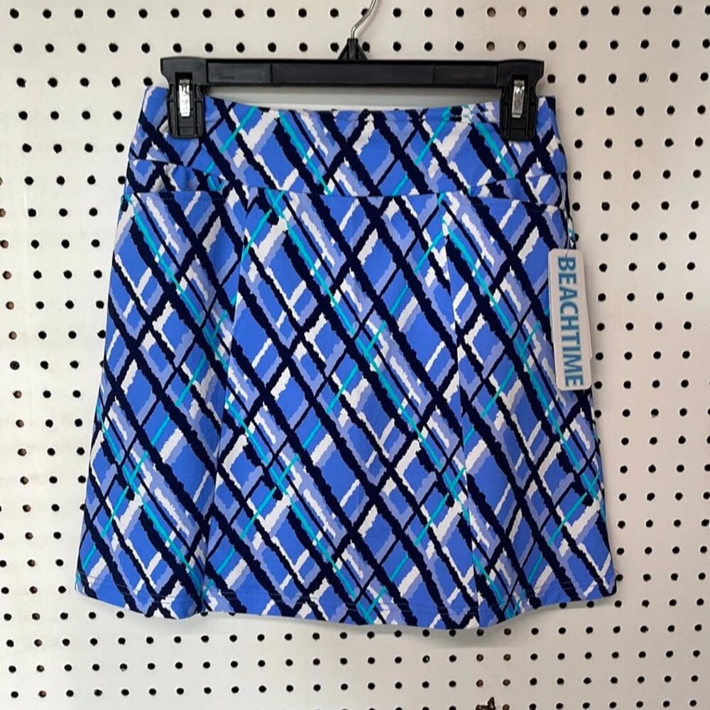 BEACHTIME by Lulu-B Ladies Blue Argyle Print 2-Pocket Pull-On Skort